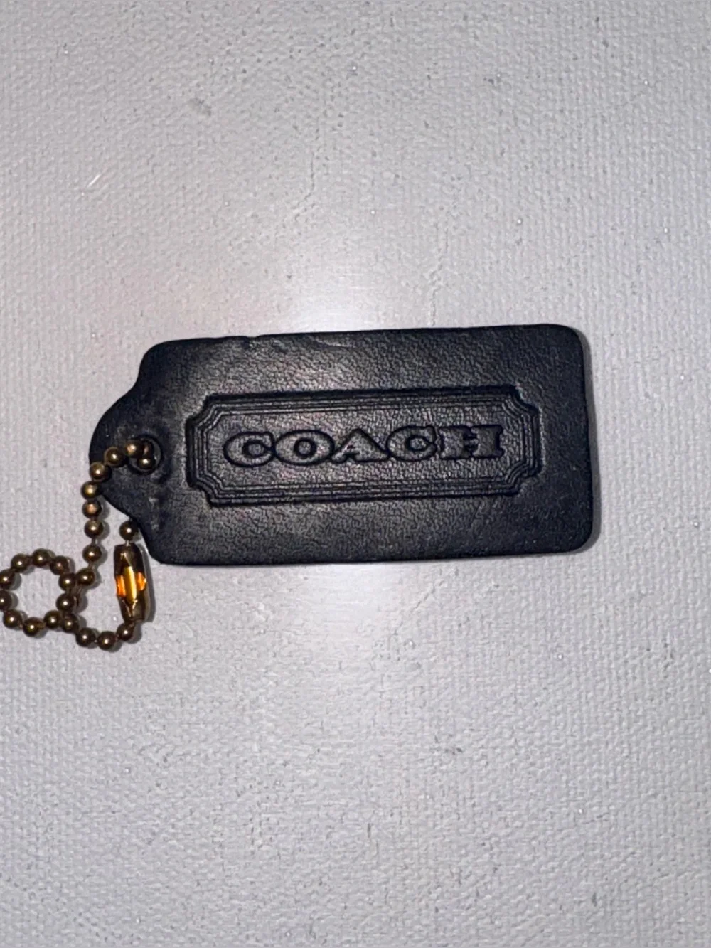 Coach Black Leather Logo Hang Tag with Gold Ball Chain - Picture 1 of 4